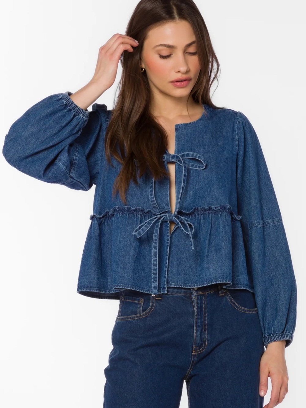 VELVET HEART Denim Tie-Front Blouse - Picture 2 of 8